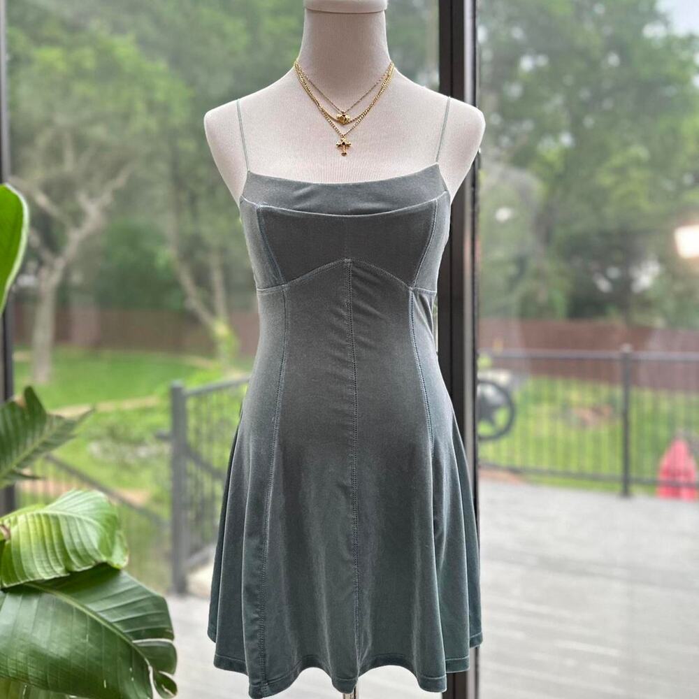 Urban Outfitters Aqua Velvet Mini Dress Coquette Slip